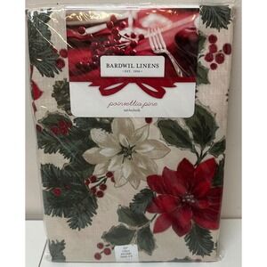 Bardwil Linens Poinsettia Pine 70 Inch Round Christmas Tablecloth Red Green